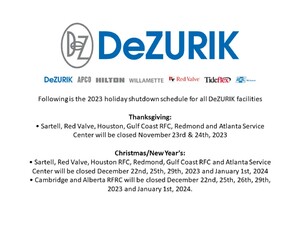 DeZURIK Holiday Shutdown Schedule 2023