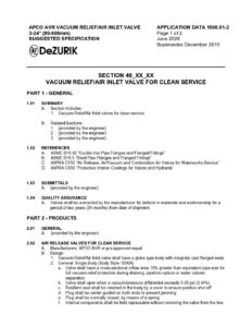 APCO AVR Vacuum Relief/Air Inlet Valve Suggested Specification 1500.01-2