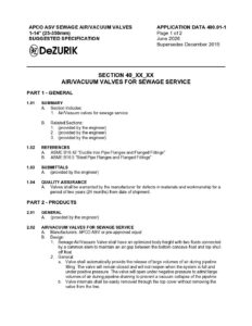 APCO Sewage Air/Vacuum Valves (ASV) Suggested Specification 400.01-1