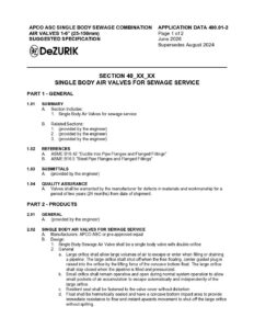 APCO Single Body Sewage Combination Air Valves (ASC) Suggested Specification 400.01-2