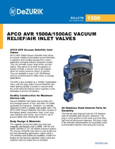 APCO AVR 1500A/1500AC Vacuum Relief/Air Inlet Valves 1500