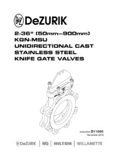 D11000 – DeZURIK 2-36″ KGN-MSU UNIDIRECTIONAL CAST STAINLESS STEEL KNIFE GATE VALVES