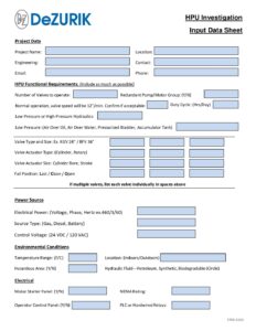 HPU Investigation Input Data Sheet
