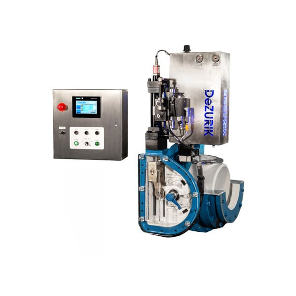 DeZURIK valve with Electro-Hydraulic Actuator and Smart Control Panel installed for automated flow control.
