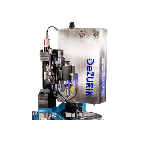 Self-contained DeZURIK electro-hydraulic actuator with integrated hydraulic power system.
